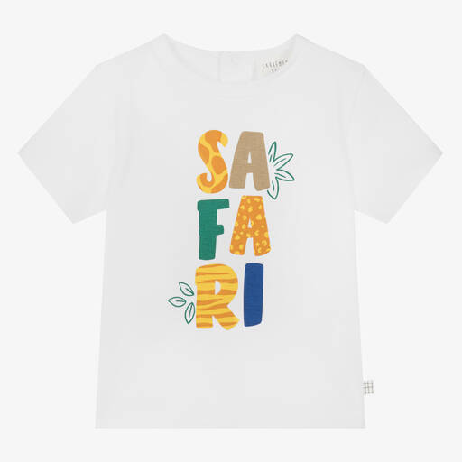 Carrément Beau-Boys White Cotton Safari T-Shirt | Childrensalon