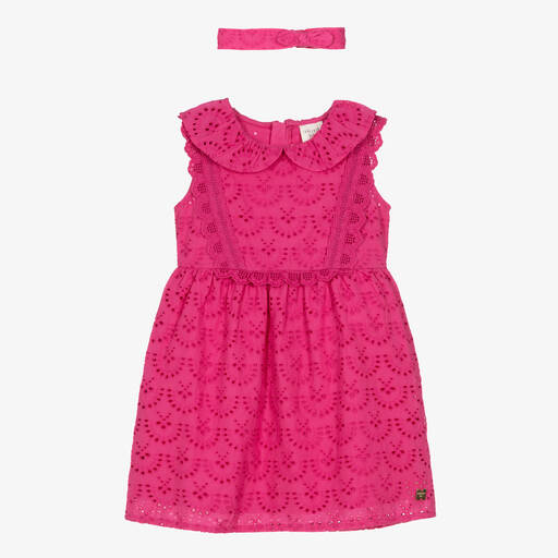 Carrément Beau-Girls Pink Broderie Anglaise Cotton Dress | Childrensalon
