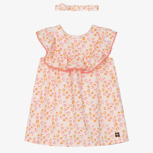 Carrément Beau-Girls Pink Cotton Leopard Ruffle Dress Set | Childrensalon