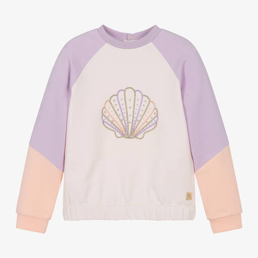 Carrément Beau-Girls Pink Cotton Seashell Sweatshirt | Childrensalon