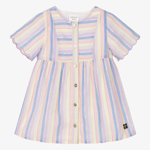 Carrément Beau-Girls Striped Lilac Cotton Dress | Childrensalon
