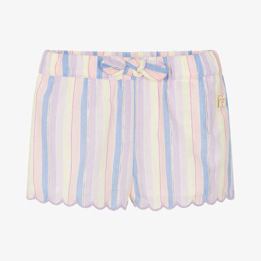 Carrément Beau-Girls Striped Lilac Cotton Shorts | Childrensalon