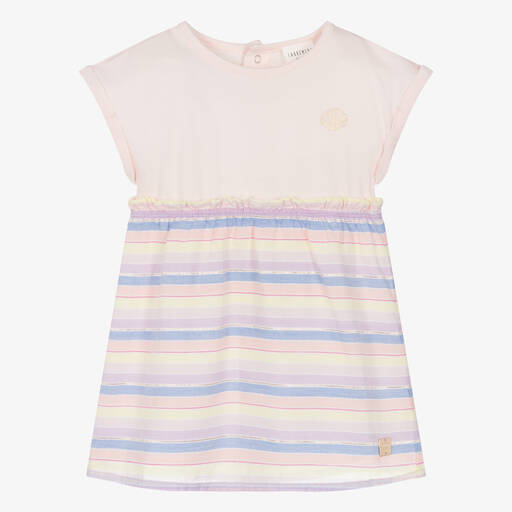 Carrément Beau-Girls Striped Pink Cotton Dress | Childrensalon