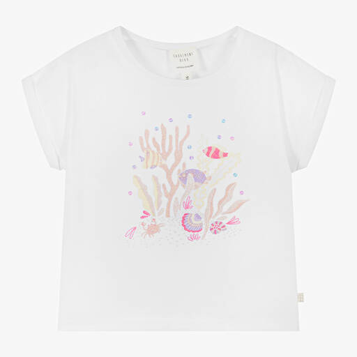 Carrément Beau-Girls White Cotton T-Shirt | Childrensalon