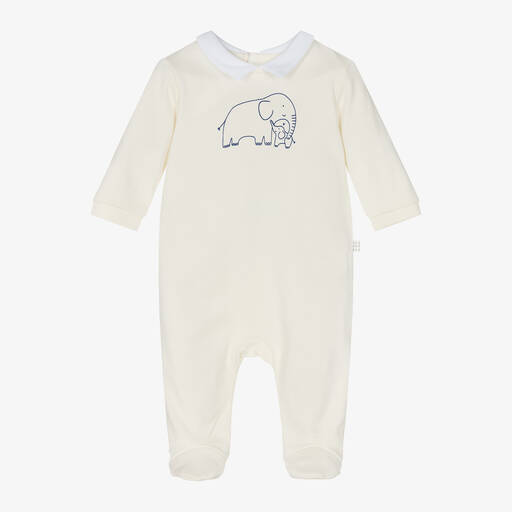 Carrément Beau-Pale Yellow Cotton Elephant Babygrow | Childrensalon