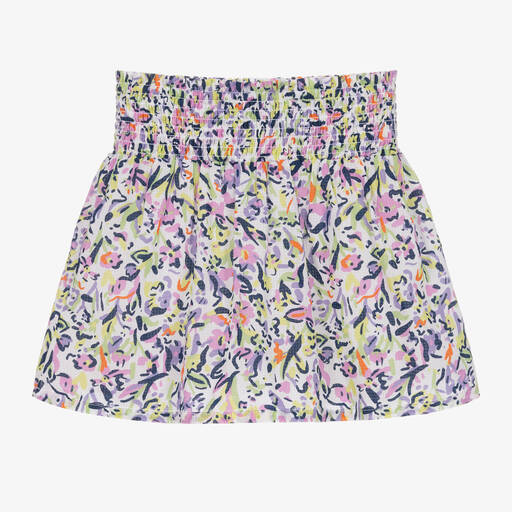 Catimini-Girls White & Purple Floral Cotton Skirt | Childrensalon