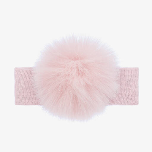 Catya-Baby Girls Pink Wool Knit Pom-Pom Headband | Childrensalon