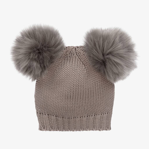 Catya-Girls Grey Wool Knitted Pom-Pom Hat | Childrensalon