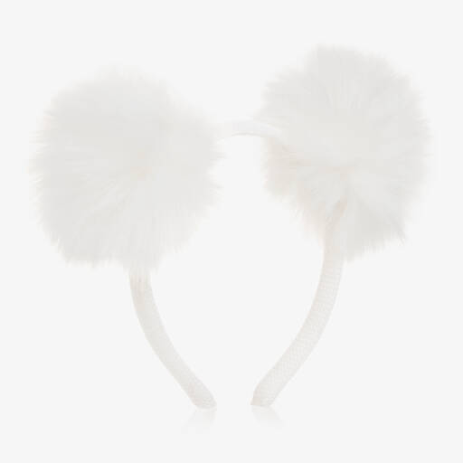 Catya-Girls Ivory Faux Fur Pom-Pom Hairband | Childrensalon