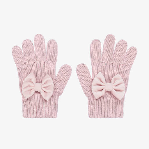 Catya-Girls Pink Wool Knit Bow Gloves | Childrensalon