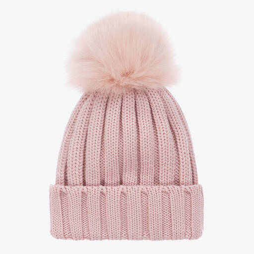 Catya-Girls Pink Wool Knit Pom-Pom Hat | Childrensalon