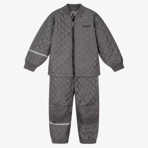 CeLaVi-Grey Quilted Jacket & Trouser Set | Childrensalon