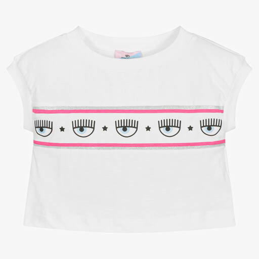 Chiara Ferragni Kids-Girls White Cropped Logo T-shirt | Childrensalon