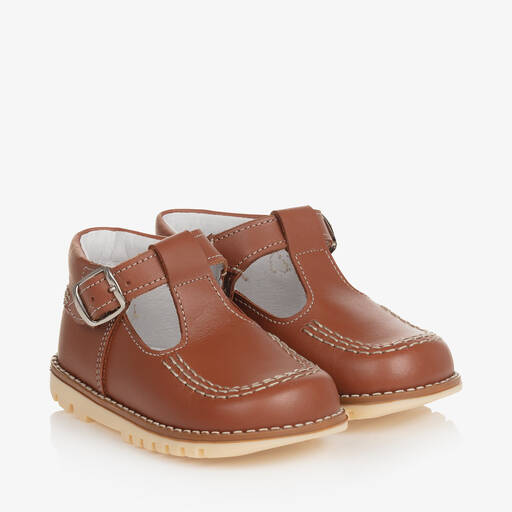Children's Classics-Brown Leather T-Bar Shoes | Childrensalon