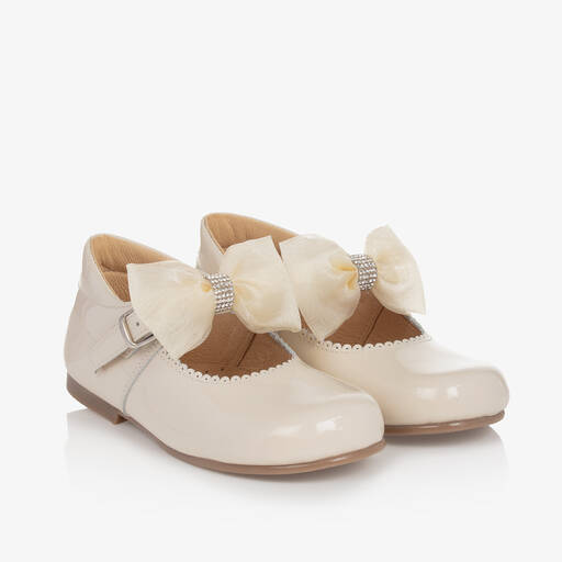 Children's Classics-Girls Ivory Patent Bow Shoes  | Childrensalon