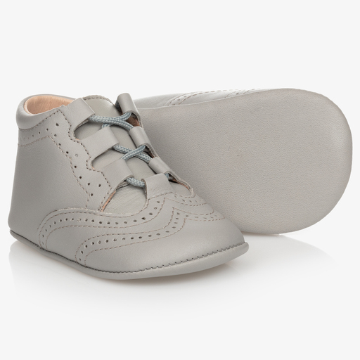 Children's Classics-Grey Leather Pre-walker Shoes | Childrensalon