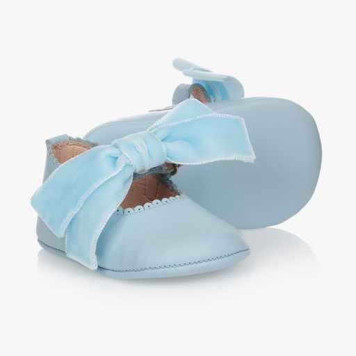 Children's Classics-Pale Blue Bow Pre-Walker Shoes | Childrensalon