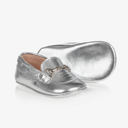 Children's Classics-Silver Leather Pre-Walker Shoes | Childrensalon