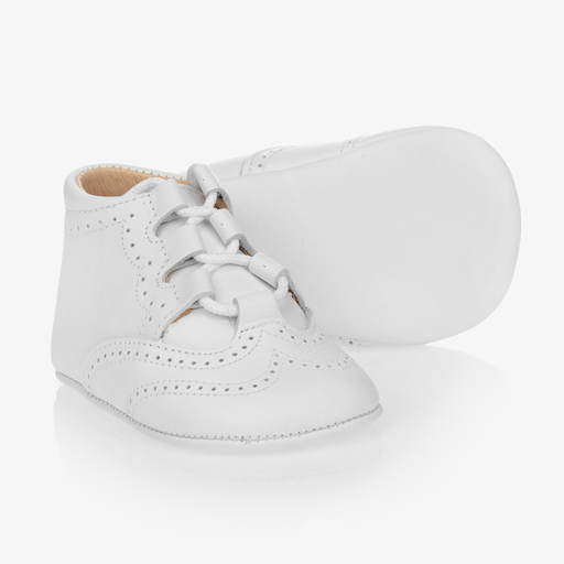 Children's Classics-حذاء جلد لون أبيض لمرحلة ما قبل المشي  | Childrensalon