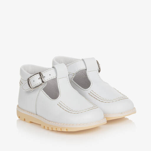 Children's Classics-White Leather T-Bar Shoes | Childrensalon