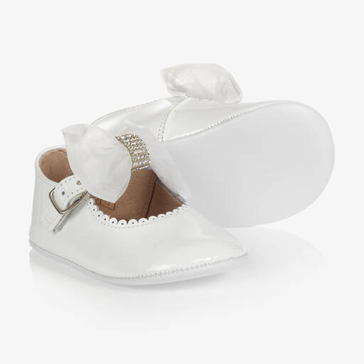 Children's Classics-حذاء أطفال بناتي جلد لامع لون أبيض لمرحلة قبل المشي | Childrensalon