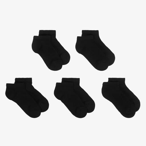 Childrensalon Essentials-Black Cotton Trainer Socks (5 Pack) | Childrensalon