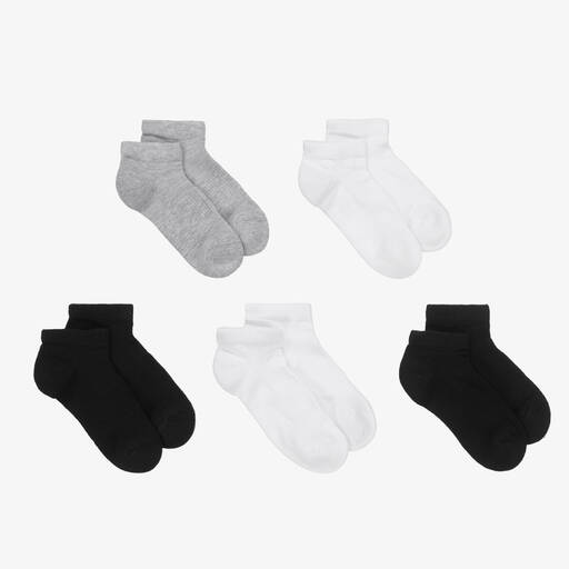 Childrensalon Essentials-Black & White Cotton Trainer Socks (5 Pack) | Childrensalon