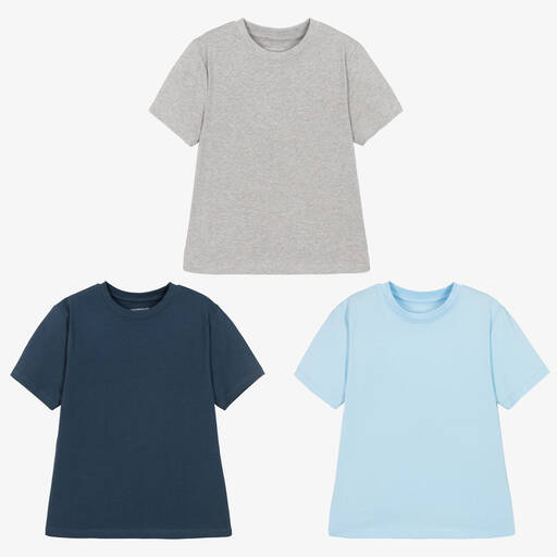 Childrensalon Essentials-Boys Blue Organic Cotton T-Shirts (3 Pack) | Childrensalon