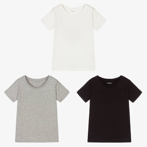 Childrensalon Essentials-Girls Black & Grey Organic T-Shirts (3 Pack) | Childrensalon