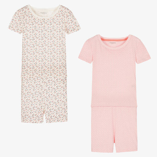 Childrensalon Essentials-Girls Ivory & Pink Cotton Pyjamas (2 Pack) | Childrensalon