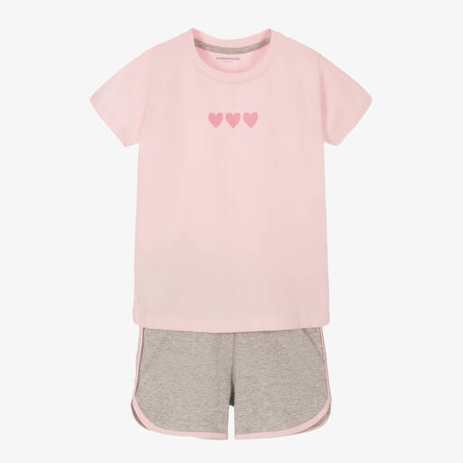 Childrensalon Essentials-Girls Pink & Grey Organic Cotton Shorts Set | Childrensalon