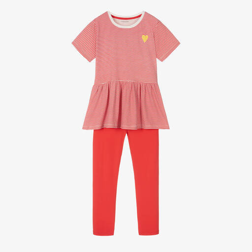 Childrensalon Essentials-Girls Red Stripe Organic Leggings Set | Childrensalon