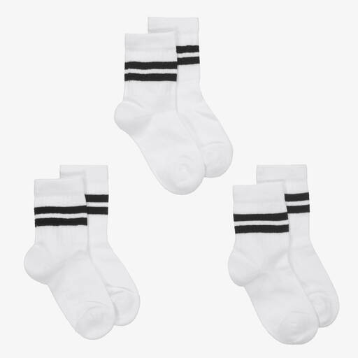Childrensalon Essentials-White Stripe Cotton Sports Socks (3 Pack) | Childrensalon