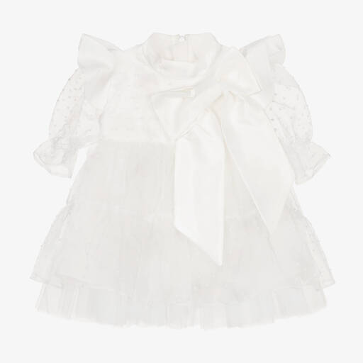 Childrensalon Occasions-Baby Girls White Organza Bow Dress | Childrensalon