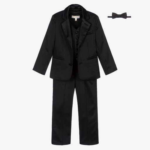 Childrensalon Occasions-Boys Black 4 Piece Tuxedo Suit  | Childrensalon
