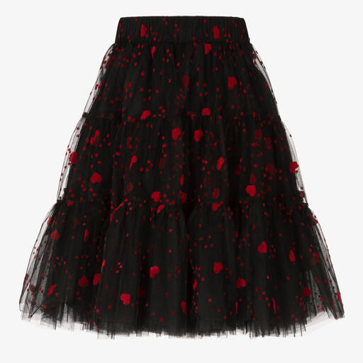 Childrensalon Occasions-Girls Black & Red Hearts Tulle Skirt | Childrensalon