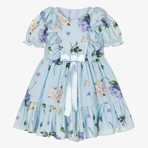 Childrensalon Occasions-Girls Blue Floral Crêpe Dress | Childrensalon