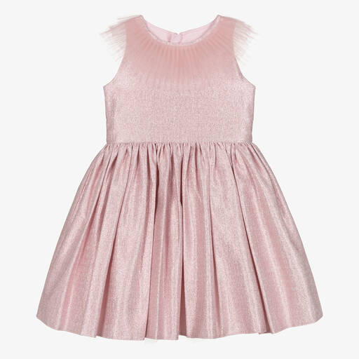 Childrensalon Occasions-Girls Glittery Pink Dress with Tulle Collar | Childrensalon