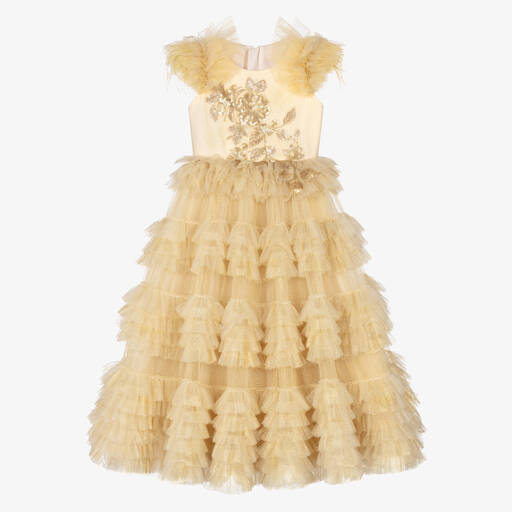 Childrensalon Occasions 70th Anniversary-Girls Gold Tulle Puppe Dress | Childrensalon