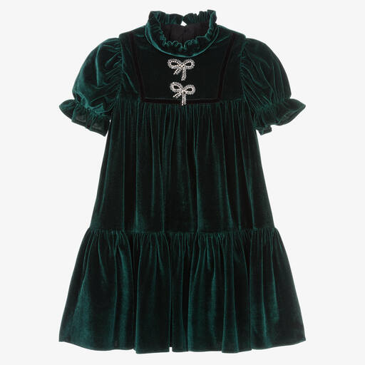 Childrensalon Occasions-Grünes Kleid aus Baumwollvelours | Childrensalon