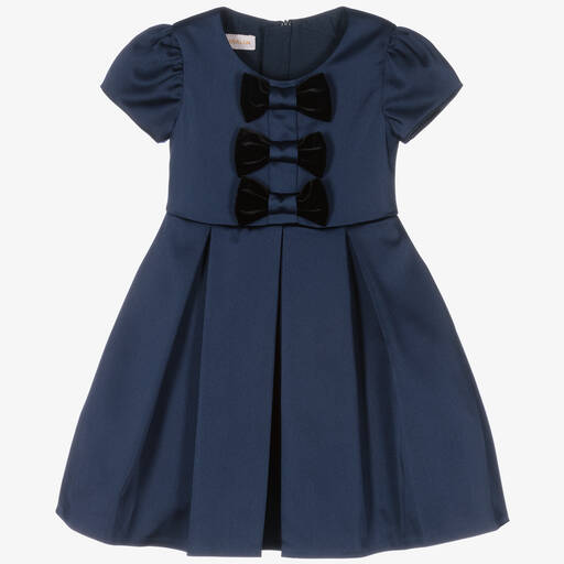 Childrensalon Occasions-Robe bleu marine en satin à noeud fille | Childrensalon