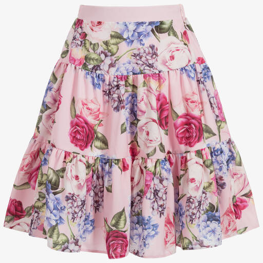 Childrensalon Occasions-Розовая юбка миди из крепа с цветами | Childrensalon