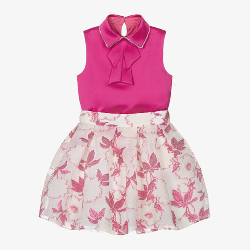 Childrensalon Occasions-Girls Pink Floral Jacquard Skirt Set | Childrensalon