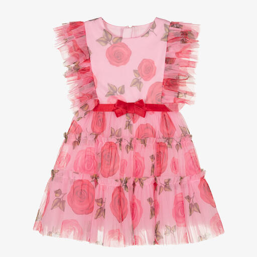 Childrensalon Occasions-Розовое платье из тюля с розами | Childrensalon