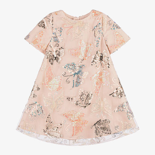 Childrensalon Occasions-Girls Pink Sequinned Butterfly Tulle Dress | Childrensalon