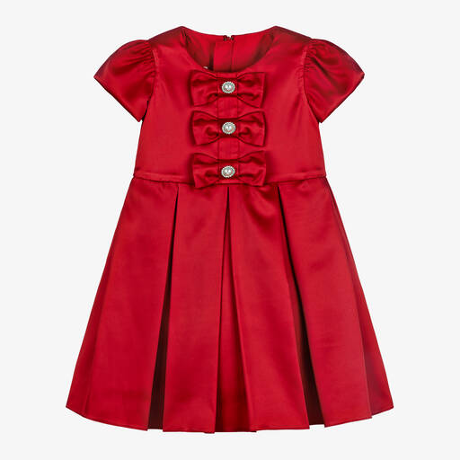 Childrensalon Occasions-Girls Red Satin & Pearl Bow Dress  | Childrensalon