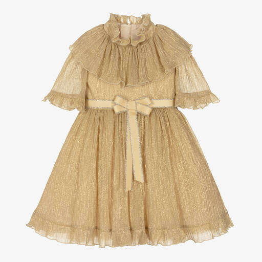Childrensalon Occasions-Золотистое плиссированное платье для девочек | Childrensalon