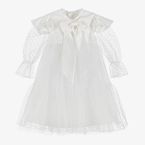 Childrensalon Occasions-Weißes Kleid aus Organza mit Schleife (M) | Childrensalon