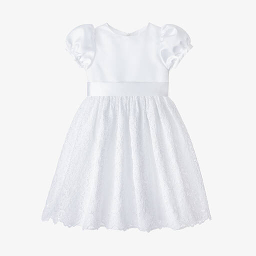 Childrensalon Occasions-Белое атласное платье с кружевом | Childrensalon