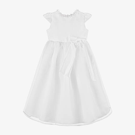 Childrensalon Occasions-Girls White Satin & Organza Dress | Childrensalon